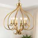 6 Lights Gold Farmhouse Chandelier for Dining Room,19.68" Large Modern Vintage Rustic Adjustable Gold Chandelier Pendant Light Fixtures for Kitchen Island Living Room Entryway Hallway Foyer Bedroom