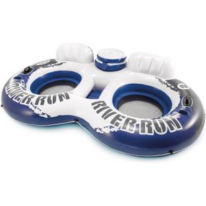 Intex 58837EP River Run 2 Inflatable Floating Lounge: Comfortable Backrests  Built-in Cup Holders  Cooler with Lid  2 Person  440lb Weight Capacity (Blue)