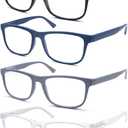 OLOMEE Large Reading Glasses Mens Wide Oversized Readers +1.25 Lightweight Square Eyeglasses for Reading for Big Head Men 4 Pack with Spring Hinge