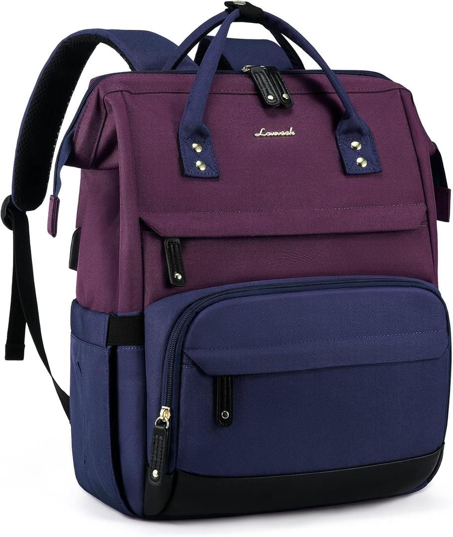 LOVEVOOK Laptop Backpack for Women, 15.6 Inch Work Business Backpacks Purse With Large Capacity, Waterproof Nurse Bag College Bookbag for School, Waterproof Casual Daypack for Travel (Purple-blue-black)