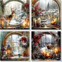 Bowetile 4 Pack Framed Paint by Numbers Deer for Adults Beginners, Adults' Paint-by-Number Deer Kits on Canvas, DIY Acrylic Number Painting Crafts Kits Christmas Gifts for Home Decor, 8x8in