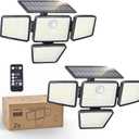 Philips Solar Security Light Outdoor, 196 LED Wall-Mounted Flood Light w/PIR Motion Sensor, 3 Modes, 4 Adjustable Heads Solar-Powered Floodlights with Remote Control, IP65 Waterproof 2PK