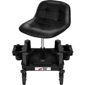 Rolling Stool with Wheels, Adjustable Shop Stool Mechanic Seat, Garage Shop Roller Work Chair, Mobile Rolling Seat with Tool Tray, 2 Cup Holders, 4" Casters, 350 LBS, Heavy-Duty, Black