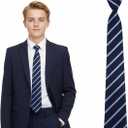 Navy Blue Stripe Zipper School Ties, Formal School Ties for Schools Uniforms, Graduation, Cosplay, Casual (Blue, S)