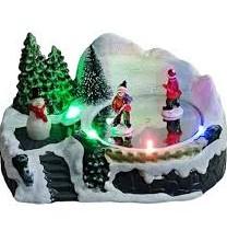 LED Ice Skating Kids Christmas Decoration Winter Scene Rotating Lighted