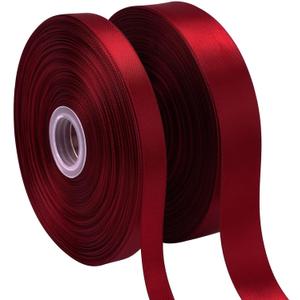 2 Rolls (150 Yards, 1/250 Yards) Burgundy/Maroon Satin Ribbon for Gift Wrapping, Wedding, Bow Making & Other Projects