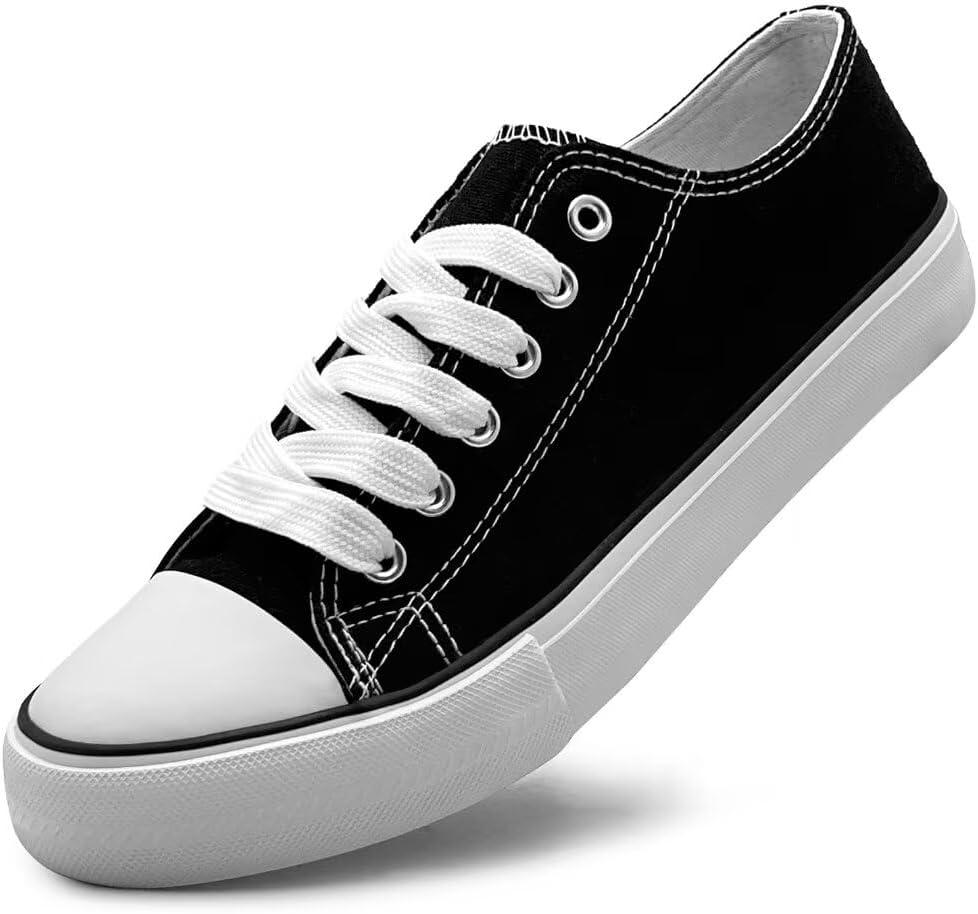 Unisex Low Top Lace Up Casual Canvas Shoes for Women and Men, Comfortable Lightweight Classic Fashion Sneakers Popular 2024, Black, Size: 9 Women/7 Men