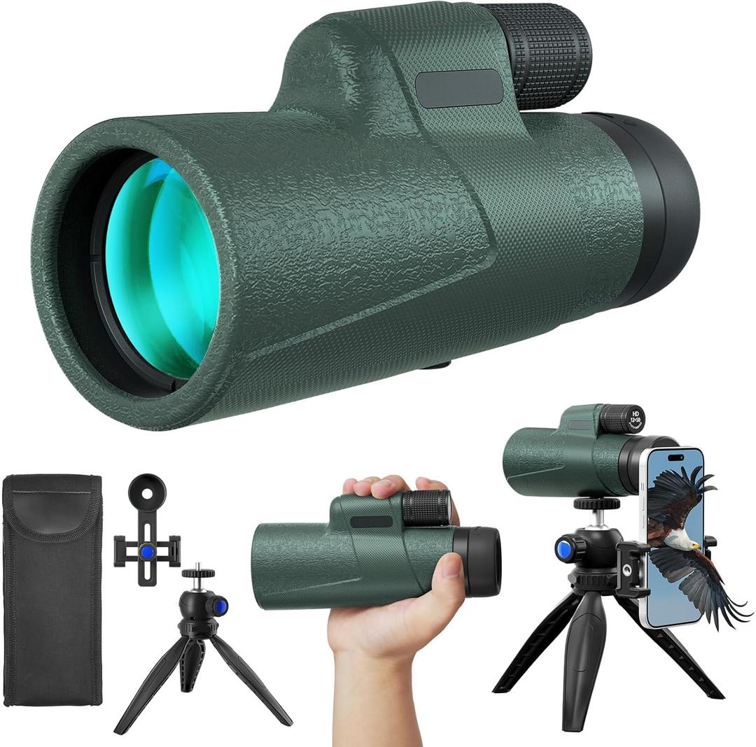 12x50 HD Monocular for Adults High Powered with BAK4 Prism & FMC Lens,Lightweight with Smartphone Adapter, High Powered Monocular with Clear Low Light Vision for Star Watching, Bird Watching, Hiking