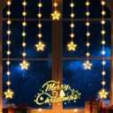 46 Stars Christmas Window Lights, IP65 Waterproof 74 LEDs Twinkle Star Curtain Lights with 8 Modes Timer, Warm White Battery Operated Hanging Christmas Star Decoration for Indoor Outdoor Xmas Bedroom