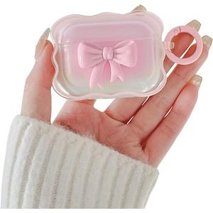3 x Ownest Compatible with AirPods Pro 2 / AirPods Pro(2019) Case Soft Clear TPU with Cute 3D Colour Bow Design Shockproof Keychain Cover for Girls Woman Airpods Pro 2-Pink