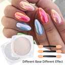 3 x 7 Colors White Pearl Chrome Nail Powder Aurora Metallic Nail Powder Holographic Mirror Effect Chrome Powder Mermaid Iridescent Shell Powder Glitter for Women Girls Nail Art Pigment Manicure
