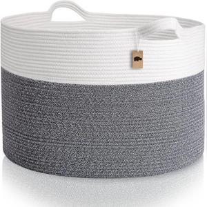 Little Hippo XXL Cotton Rope Basket, 100% Natural! Large Baby Gift Basket, White & Dark Gray