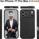 for iPhone 17 Pro Max Case Leather,Vintage Classic PU Leather Luxury Business Camera Frame Protection Cover,Soft Non-Slip Grip Anti-Scratch Shockproof Case for iPhone 17 Pro Max(Black)