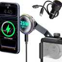 CloudValley 25W Wireless Charger Phone Mount for Tesla Model Y/3 with RGB Lighting, Magnetic Extendable Metal Car Holder with Cooling Fan & 45W Adapter, Design for iPhone MagSafe 17/16 Pro Max