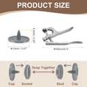 HARFINGTON Plastic Snaps Fasteners with Snap Pliers, 150 Set Size 20 T5 1/2 Inch Round Resin No-Sew Button Snap Fasteners Kit for Clothing Sewing Diapers Bibs Crafting, Grey