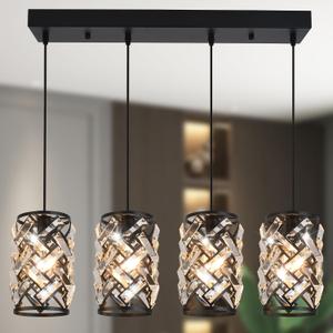Pendant Lights Kitchen Island, 25.6 Modern Farmhouse Crystal Pendant Lighting, K9 Crystal Chandelier for Dining Room, Entryway & Bar, Adjustable Hanging Light Fixture (E26 Base, Bulbs Not Included)