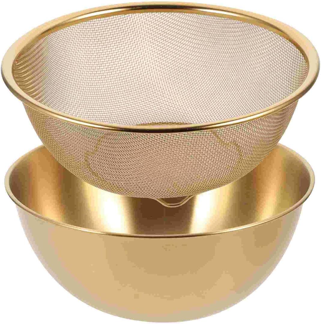 Multi-functional Stainless Steel Rice Washing Bowl - Gold Kitchen Strainer for Rice, Vegetables & Fruit - Durable and Elegant Design