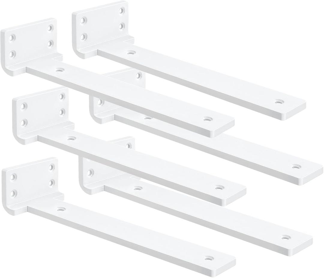 Floating Shelf Brackets 6 inch 6 Pack L Brackets for Shelves White Metal Heavy Duty Shelf Bracket for DIY Decorative with Mounting Hardware