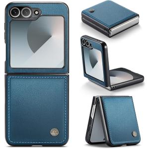 for Samsung Galaxy Z Flip 6 Case, Premium PU Leather Case Anti Scratch Slim Phone Shockproof Protective Phone Cover for Samsung Galaxy Z Flip6, Blue