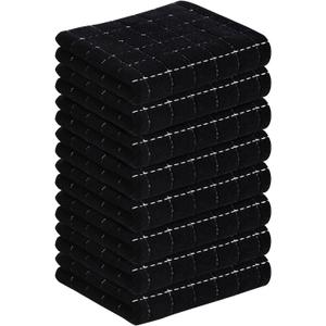 Homaxy 100% Cotton Terry Kitchen Towels(Black, 13 x 28 inches), Checkered Designed, Soft and Super Absorbent Dish Towels, 8 Pack