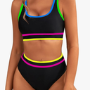 BMJL Women's High Waisted Bikini Sets Sporty Two Piece Swimsuits Color Block Cheeky High Cut Bathing Suits ,Size S, Rainbow Black011