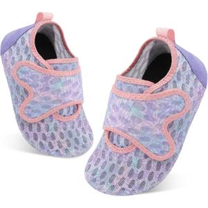 XIHALOOK Toddler Water Shoes Kids Boys Girls Quick Dry Beach Swim Pool Barefoot Aqua Socks (7-8 Toddler, Purple Fireworks)