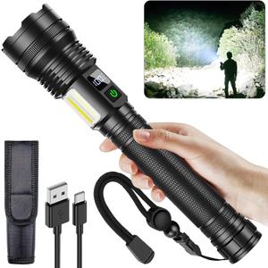 High Lumens Rechargeable LED Flashlights,Extremely Bright Tactical Flashlight,10,000 Lumens with COB Work Light,10 Modes & IP67 Waterproof & Zoomable Flash Light for Home,Camping,Hunting,Emergency