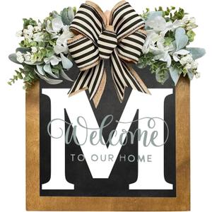 16'' Personalized M Letter Wooden Welcome Sign  All-Season Front Door Decor, Porch Dcor for Outdoor, Durable & Elegant Door Wreath Alternative