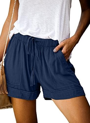 Acelitt Women Comfy Drawstring Casual Elastic Waist Pocketed Shorts (2XL, Navy Blue)