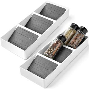 2 Pcs Spice Drawer Organizer Plastic, Drawer Spices Organizer, 3 Tier Kitchen Cabinet Seasoning Rack, White Gray, for Spice Jars, Essential Oils, Cosmetics, Office Supplies, Pantry Storage