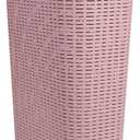 Mind Reader Slim Laundry Hamper with Lid, 40L Clothes Basket, Narrow Tapered Design with Ventilated Cutout Pattern, Plastic, Pink (Single)