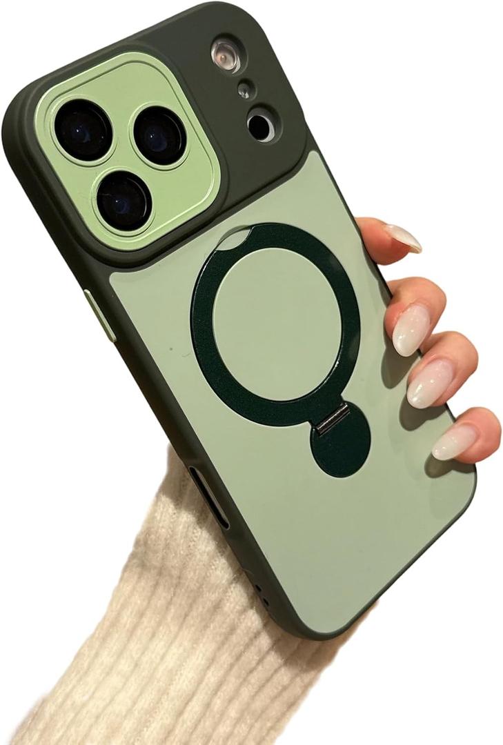Caseative Contrast Color Camera Lens Protection Ring Bracket Magnetic Case for iPhone, Compatible with MagSafe Wireless Charging (iPhone 15,Green)