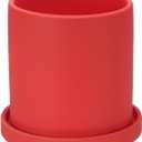 PATIKIL 5 Inch Ceramic Plant Pots, Modern Flower Planters with Drainage Holes and Tray for Decorate Home Indoor Plants Succulent Herb, Red