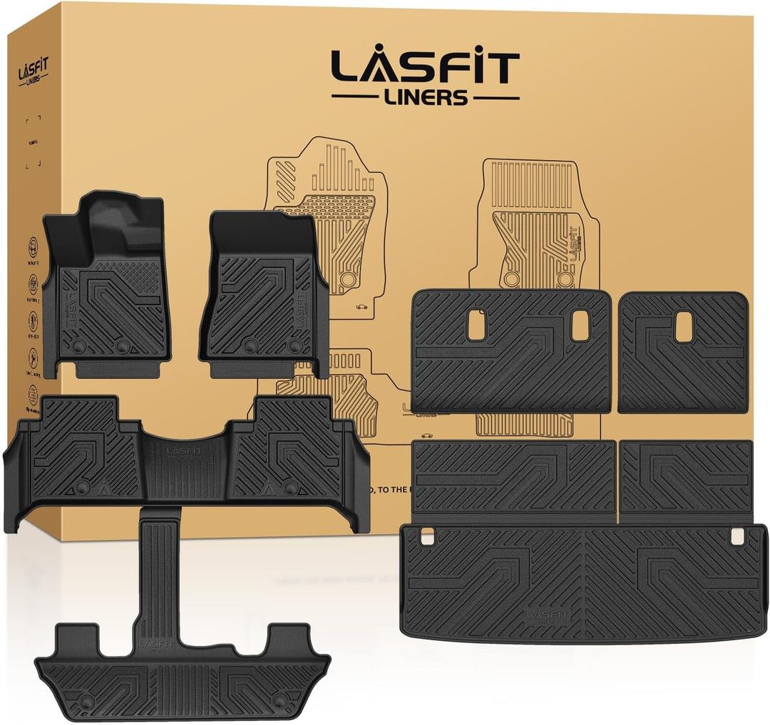 LASFIT Floor Mats & Seatback Mats & Cargo Mat for Nissan Armada 2025-2026 / Infiniti QX80 Fit 7seats (Not Fit 8 Seats), Custom Fit All Weather TPE Easy Clean Durable Floor Liners Car Mats,Black