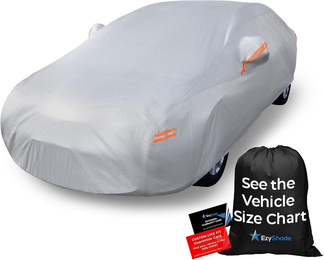 EzyShade 10-Layer Car Cover Waterproof All Weather, See Vehicle Size-Chart for Accurate Fit, Outdoor Full Exterior Covers for Automobiles, Sedan, Hatch, SUV Rain Sun Protection, Size A2 (Reflective)
