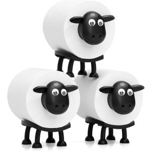 VELENTI Sheep Toilet Roll Holder, Free Standing Bathroom Set, 3D Printed, Funny Hilarious Black Sheep Loo Roll Holder, Tissue Paper Storage, Cute Bathroom Decor, X3, Set of 3