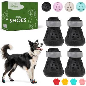 Dog Shoes for Hot Pavement - Non-Slip Summer Dog Booties for Small Medium Large Dogs, Reflective Pet Boots & Paw Protectors, Easy ON & Off, Waterproof and Easy-Clean for Beach Outdoor (Black, L) (Size 5/M (Paw Width:1.97in))