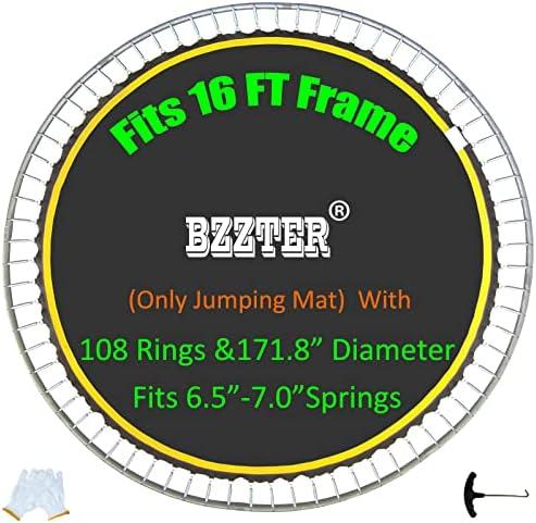 Bzzter Replacement Trampoline Mat Fits 16 Foot Frame ，171.9“/14.31ft Diameter with 108Rings,Fits 6.5-7.0" Spring,w/Pull Hook and Gloves, Black