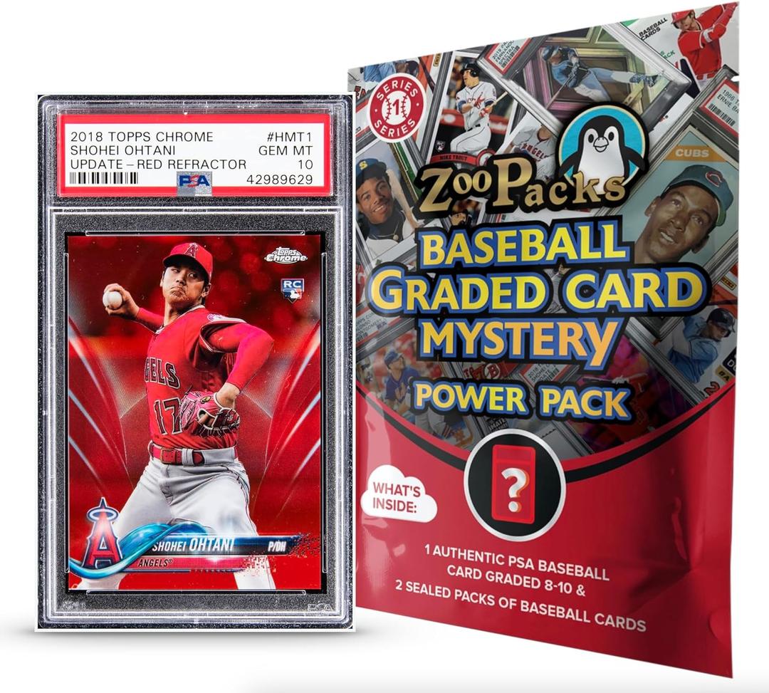 Shohei Ohtani PSA Graded Card Mystery Power Pack - 1 PSA Graded Ohtani Card and 2 Packs of Cards Per Pack 