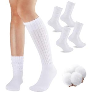 COOVAN Slouch Socks Women 4 Pairs Knee High Scrunch Cotton Soft Knit Cushion Extra Long Socks (Small-Medium)