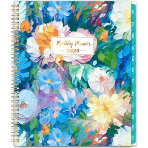 2026 Monthly Planner - 2026 Planner, Jan. 2026 - Dec. 2026, Monthly Planner 2026, 9" x 11", 2026 Calendar Planner with Twin-wire Binding + Green Tabs + Back Pocket - Floral