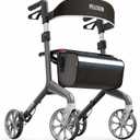 Pelegon Rollator Walker with Seat for Seniors Lightweight Foldable Walker with Padded Seat & Backrest, Adjustable Handles, Reflective Frame, Carry Bag Heavy-Duty 300lb Support - Grey