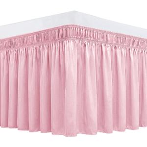 Biscaynebay Wrap Around Bed Skirts for Queen Beds 15" Drop, Pink Adjustable Elastic Dust Ruffles Easy Fit Wrinkle & Fade Resistant Silky Luxurious Fabric Machine Washable