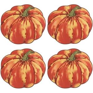 Simplebrand Red Pumpkin Placemats Set of 4, Fall Pumpkin Printed Dining Table Mats for Kitchen, Stain-Resistant, Protecting The Dining Table Washable Place Mats for Halloween, Thanksgiving, 13"x15"