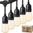 Svater Outdoor String Lights 150FT, E26 Socket, 48pcs S14 Shatterpoof Bulbs, 1 Watt Dimmable 2700K Warm White, IP65 Waterproof Commercial Grade Patio Lights3 Pack X 50FT