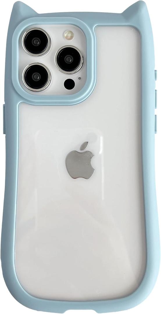 FLIRACON Cute Cat Ears Clear Phone Case Compatible with iPhone Case (Blue,for iPhone 12)