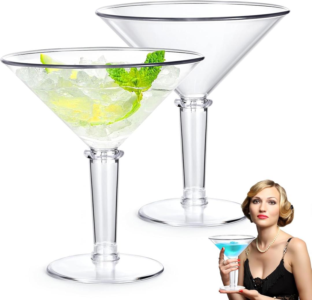 Unbreakable Giant Martini Glasses set of 2, 48 oz Plastic Cocktail Glasses, Jumbo, Reusable, BPA Free, Detachable, Perfect for Picnic, Beach & Patio Party, Appetizers, Birthday, Wedding and All Events (EXP 02/10/27)