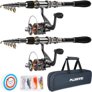 PLUSINNO Fishing Rod, Telescopic Fishing Rod and Reel Combo, Collapsible Travel Fishing Pole Rod Starter Kit, Carbon Fiber Fishing Rods and 12 +1 Bearings Stainless Steel, Fishing Gifts for Men Adults