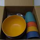 Wheat Straw Dinnerware Sets - Reusable Plates and Bowls Sets, Unbreakable Cups,Forks, Spoons, Microwave, Dishwasher Safe Tableware Kitchen Outdoor Camping Presents