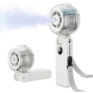 Portable Fan Handheld, Powerful Cooling Misting Fan Rechargeable, LED Display, 100 Speed Stepless Control, 155° Foldable, 4 IN 1 Personal Mist Fan for Outdoor, Travel, Makeup, Gifts for Men Women